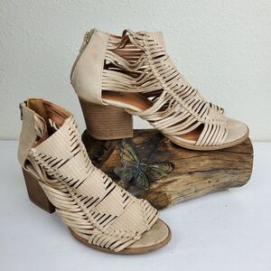 Qupid faux leather boho nude block heel sandals